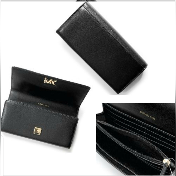 NWT Michael Kors Black Large Travel Carryall Leather Wallet Billfold Coin - Picture 2 of 13